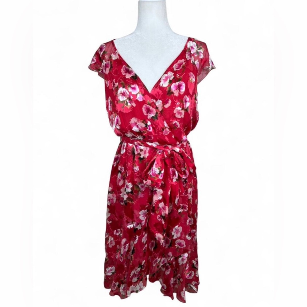 Elie Tahari Red Floral Midi Dress